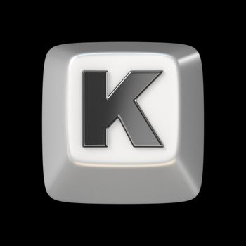 Computer keyboard key FONT. Letter K 3D render illustration isolated on black background