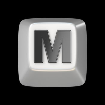 Computer keyboard key FONT. Letter M 3D render illustration isolated on black background