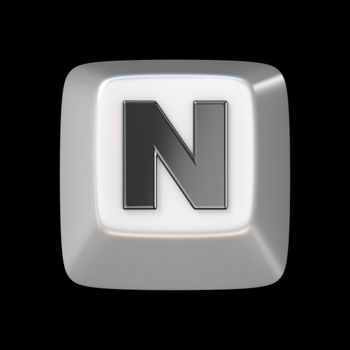 Computer keyboard key FONT. Letter N 3D render illustration isolated on black background