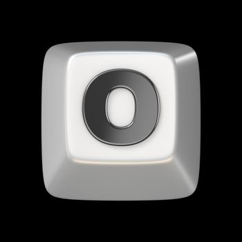 Computer keyboard key FONT. Letter O 3D render illustration isolated on black background