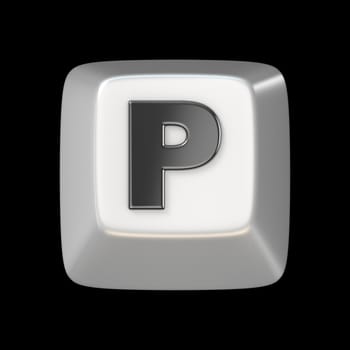 Computer keyboard key FONT. Letter P 3D render illustration isolated on black background