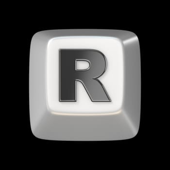 Computer keyboard key FONT. Letter R 3D render illustration isolated on black background