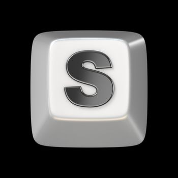 Computer keyboard key FONT. Letter S 3D render illustration isolated on black background