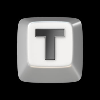 Computer keyboard key FONT. Letter T 3D render illustration isolated on black background