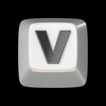 Computer keyboard key FONT. Letter V 3D render illustration isolated on black background