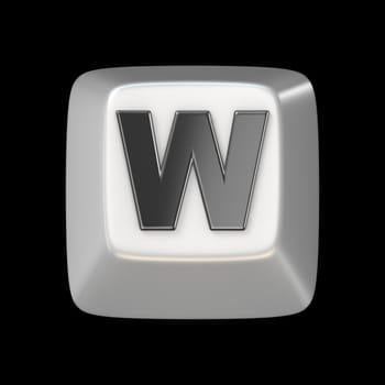 Computer keyboard key FONT. Letter W 3D render illustration isolated on black background