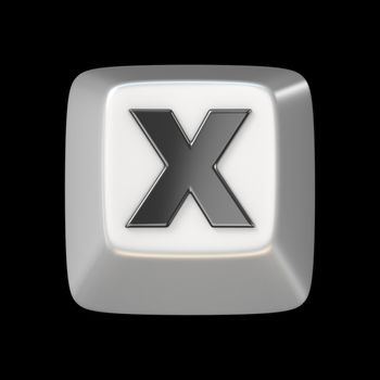 Computer keyboard key FONT. Letter X 3D render illustration isolated on black background