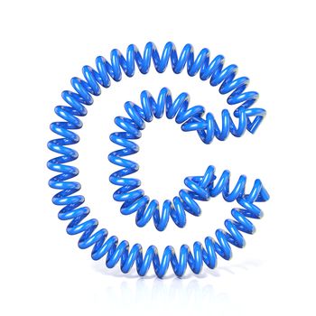 Spring, spiral cable font collection letter - C. 3D render illustration, isolated on white background