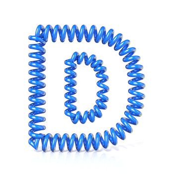 Spring, spiral cable font collection letter - D. 3D render illustration, isolated on white background