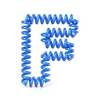 Spring, spiral cable font collection letter - F. 3D render illustration, isolated on white background
