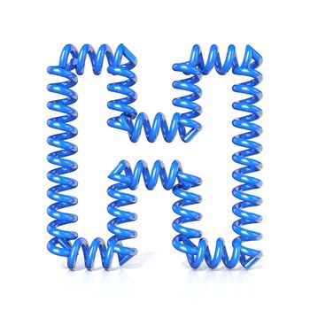 Spring, spiral cable font collection letter - H. 3D render illustration, isolated on white background