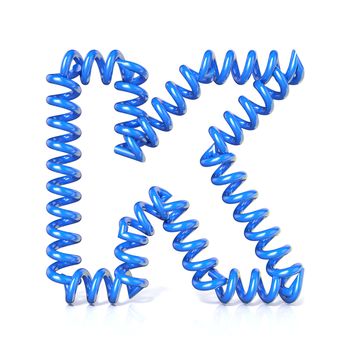 Spring, spiral cable font collection letter - K. 3D render illustration, isolated on white background
