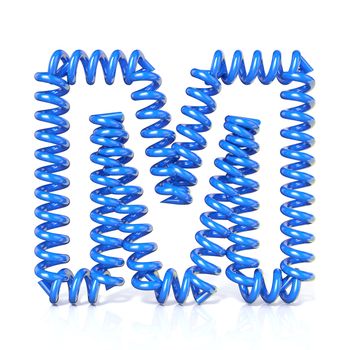 Spring, spiral cable font collection letter - M. 3D render illustration, isolated on white background