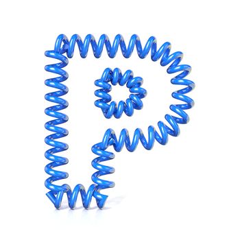 Spring, spiral cable font collection letter - P. 3D render illustration, isolated on white background