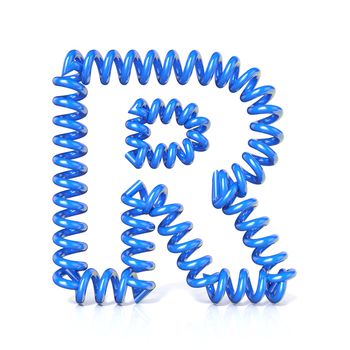 Spring, spiral cable font collection letter - R. 3D render illustration, isolated on white background
