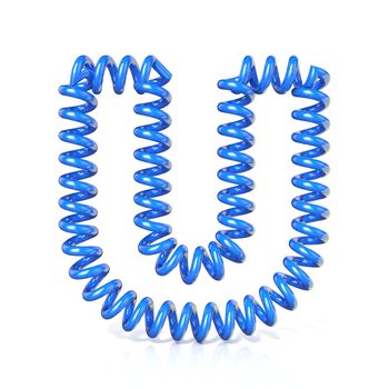 Spring, spiral cable font collection letter - U. 3D render illustration, isolated on white background