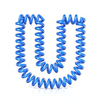 Spring, spiral cable font collection letter - U. 3D render illustration, isolated on white background