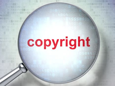 Law concept: magnifying optical glass with words Copyright on digital background, 3D rendering