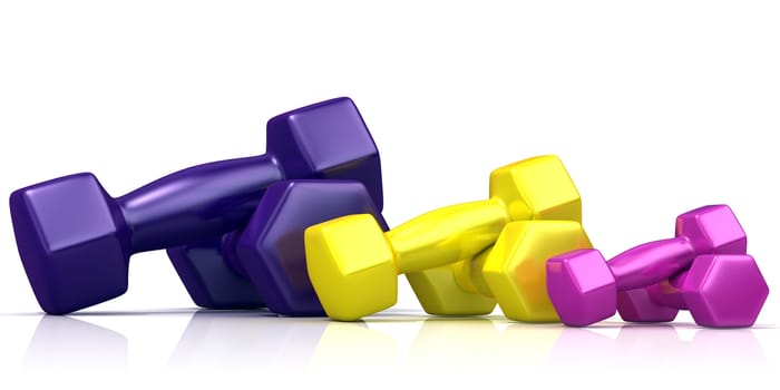 Colorful weights isolated on white background. Front view