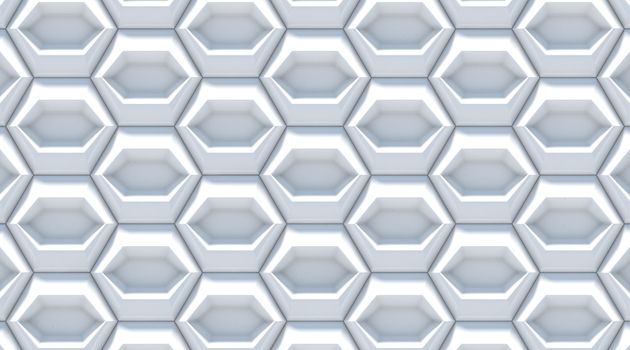White gray abstract hexagonal background. 3D render, soft shadows