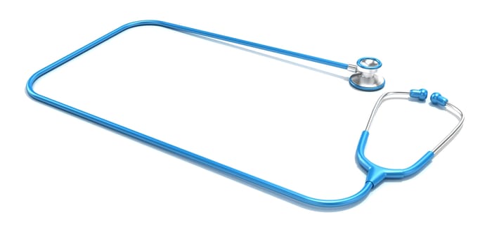 Blue stethoscope as frame, with space for text. Side view