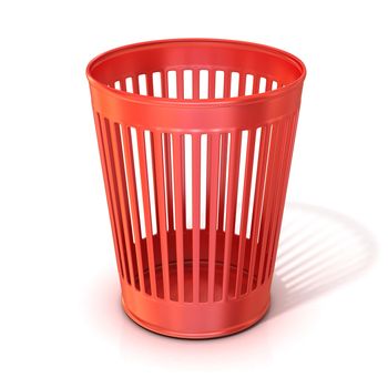 Empty red trash bin, garbage can isolated on white background