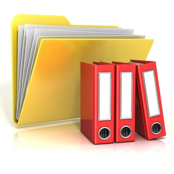 Folder icon with red ring binders. 3D render illustration, isolated on white background