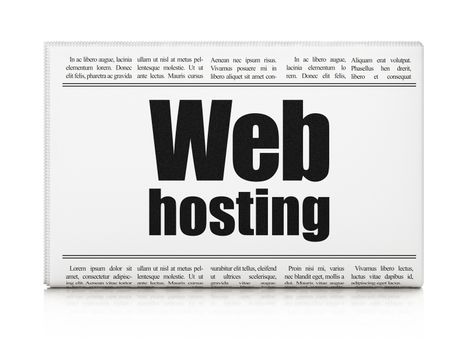 Web development concept: newspaper headline Web Hosting on White background, 3D rendering