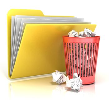 Full red recycle bin folder icon, 3D render illustration, isolated on white background