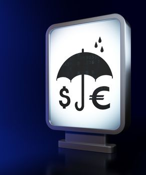 Privacy concept: Money And Umbrella on advertising billboard background, 3D rendering