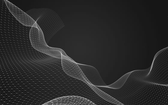 Abstract polygonal space low poly dark background with connecting dots and lines. Connection structure. 3d rendering