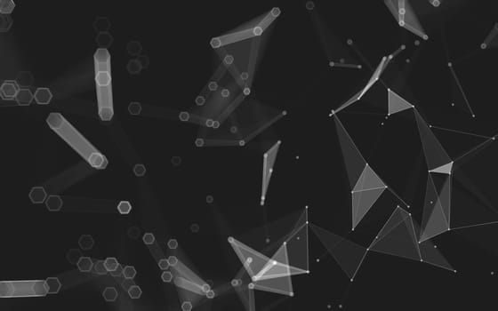 Abstract polygonal space low poly dark background with connecting dots and lines. Connection structure. 3d rendering