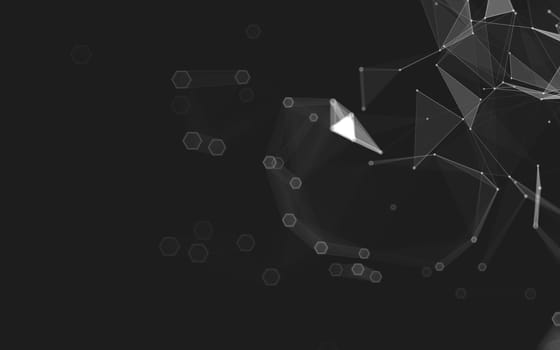 Abstract polygonal space low poly dark background with connecting dots and lines. Connection structure. 3d rendering