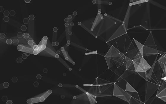 Abstract polygonal space low poly dark background with connecting dots and lines. Connection structure. 3d rendering