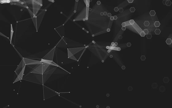 Abstract polygonal space low poly dark background with connecting dots and lines. Connection structure. 3d rendering