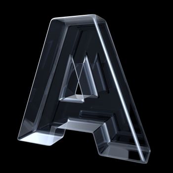 Transparent x-ray letter A. 3D render illustration on black background