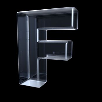 Transparent x-ray letter F. 3D render illustration on black background