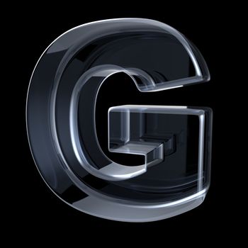 Transparent x-ray letter G. 3D render illustration on black background
