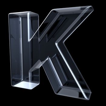 Transparent x-ray letter K. 3D render illustration on black background