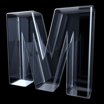 Transparent x-ray letter M. 3D render illustration on black background