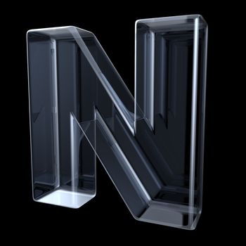 Transparent x-ray letter N. 3D render illustration on black background