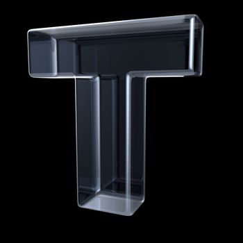 Transparent x-ray letter T. 3D render illustration on black background