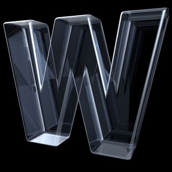Transparent x-ray letter W. 3D render illustration on black background