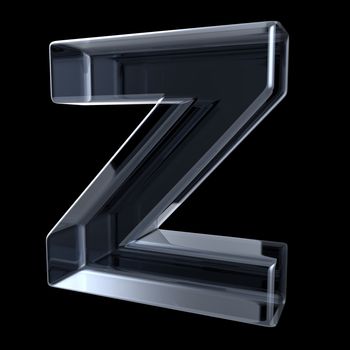 Transparent x-ray letter Z. 3D render illustration on black background