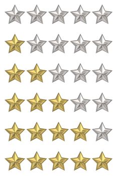 Voting concept. Rating five stars. Set of 3D render illustrations isolated on white background