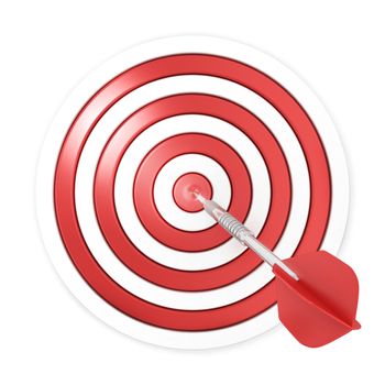 Dart hitting a target, 3D model Isolated on white background, front view