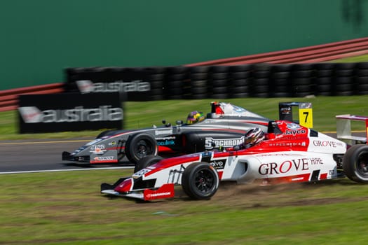 MELBOURNE/AUSTRALIA - SEPTEMBER 17, 2016: Formula 4 racecars in qualifying session for the Sandown 500 'Retro' Endurance race at Sandown raceway.