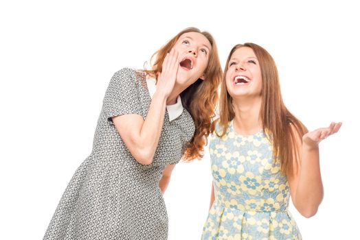 emotional portrait of girlfriends on a white background