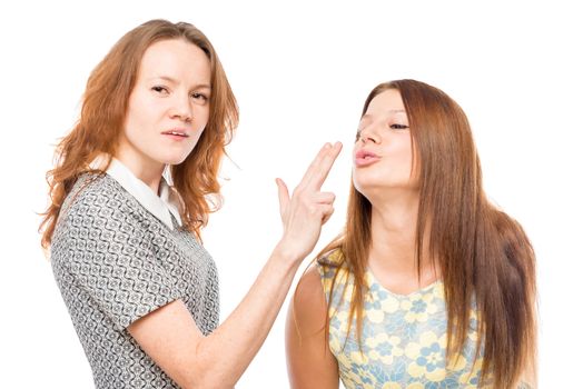 30-year-old girlfriends having fun and posing on a white background