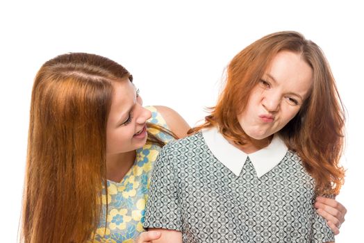 emotional portrait of girlfriends in the studio on a white background